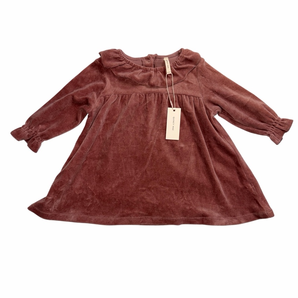 Quincy Mae Classic Velvet Long-Sleeve Kids Dress - Dusty Rose 12-18 Months